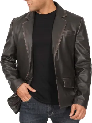 fjackets Leather Blazer for Men - Black & Brown Real Lambskin Casual Men's Leather Jacket Coats