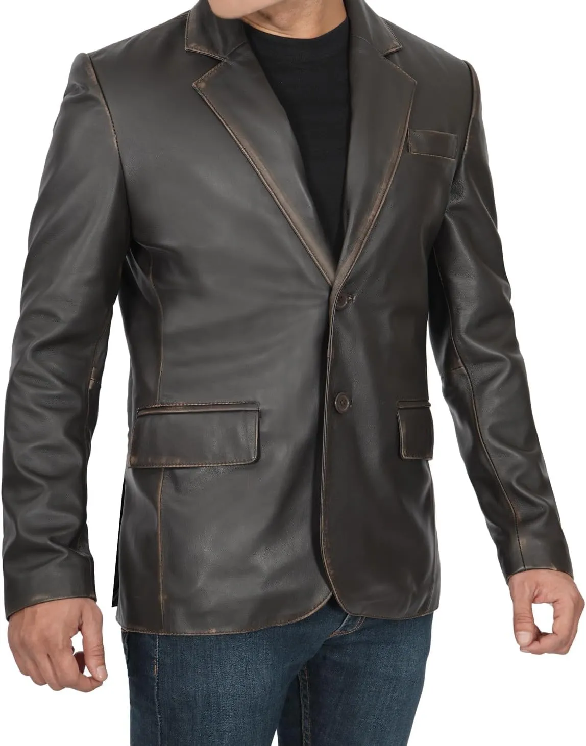 fjackets Leather Blazer for Men - Black & Brown Real Lambskin Casual Men's Leather Jacket Coats