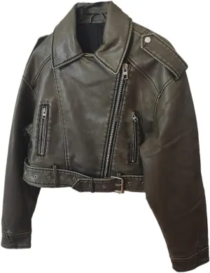 Fjnbbiot Spring Woman Faux Leather Jacket Chic Vintage Short Lapel Zipper Biker Coats Fashion Streetwear