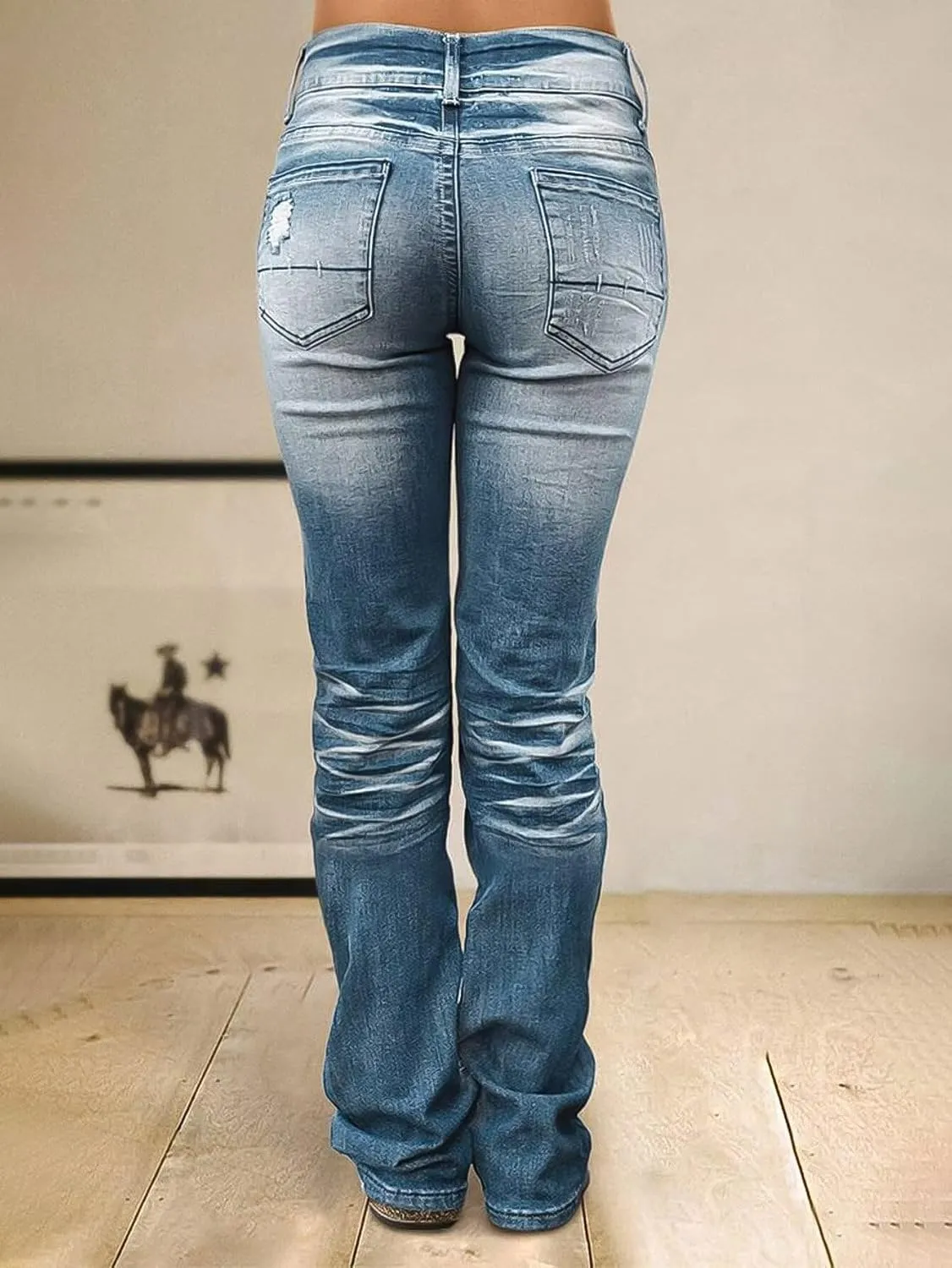 Flamingals Straight Leg Jeans for Women Stretchy Mid Waist Double Button Wash Solid Skinny Jean