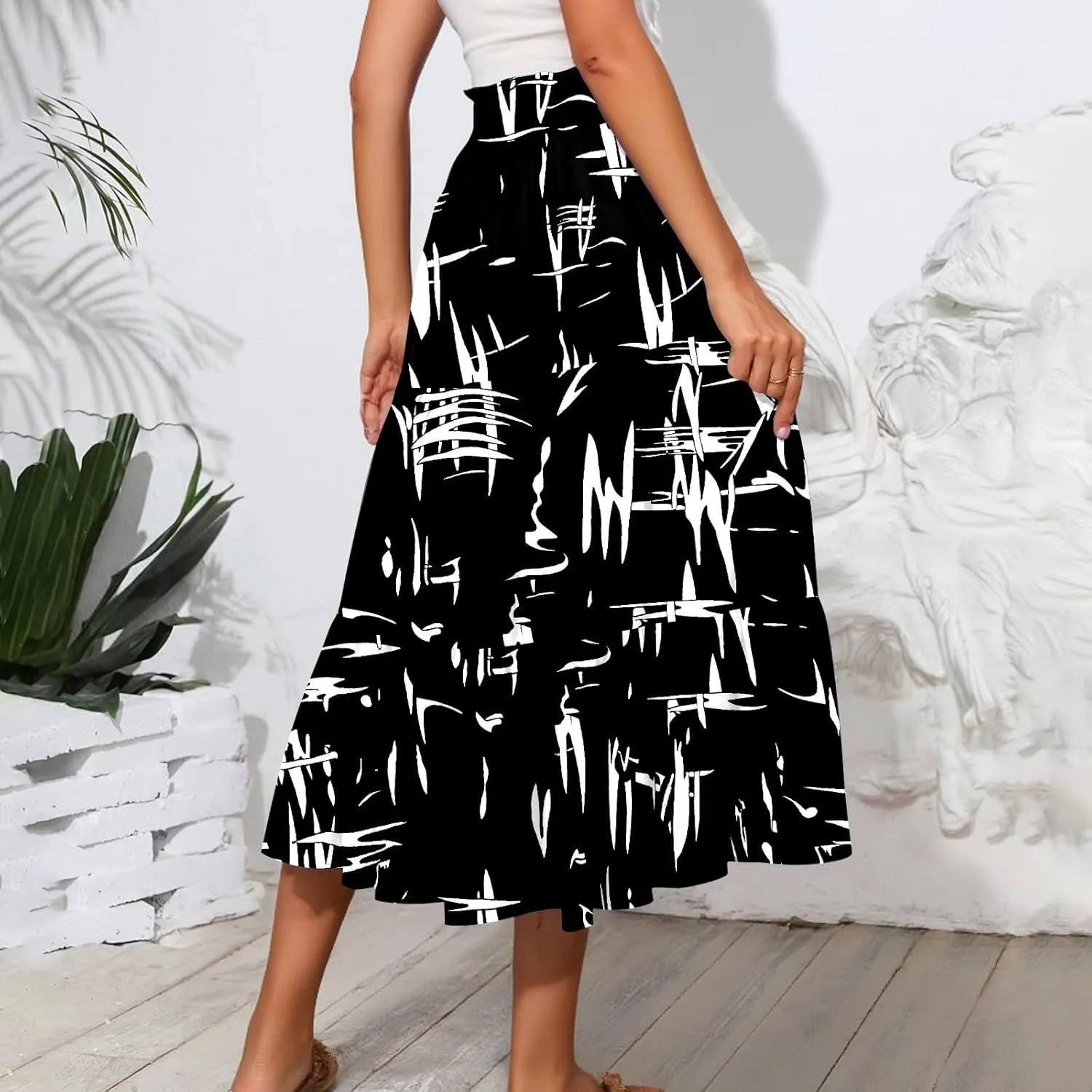 Floral Skirts for Women Summer Loose Casual Trendy Drawstring Flowy Beach Vacation Boho Maxi Skirt, S-2XL