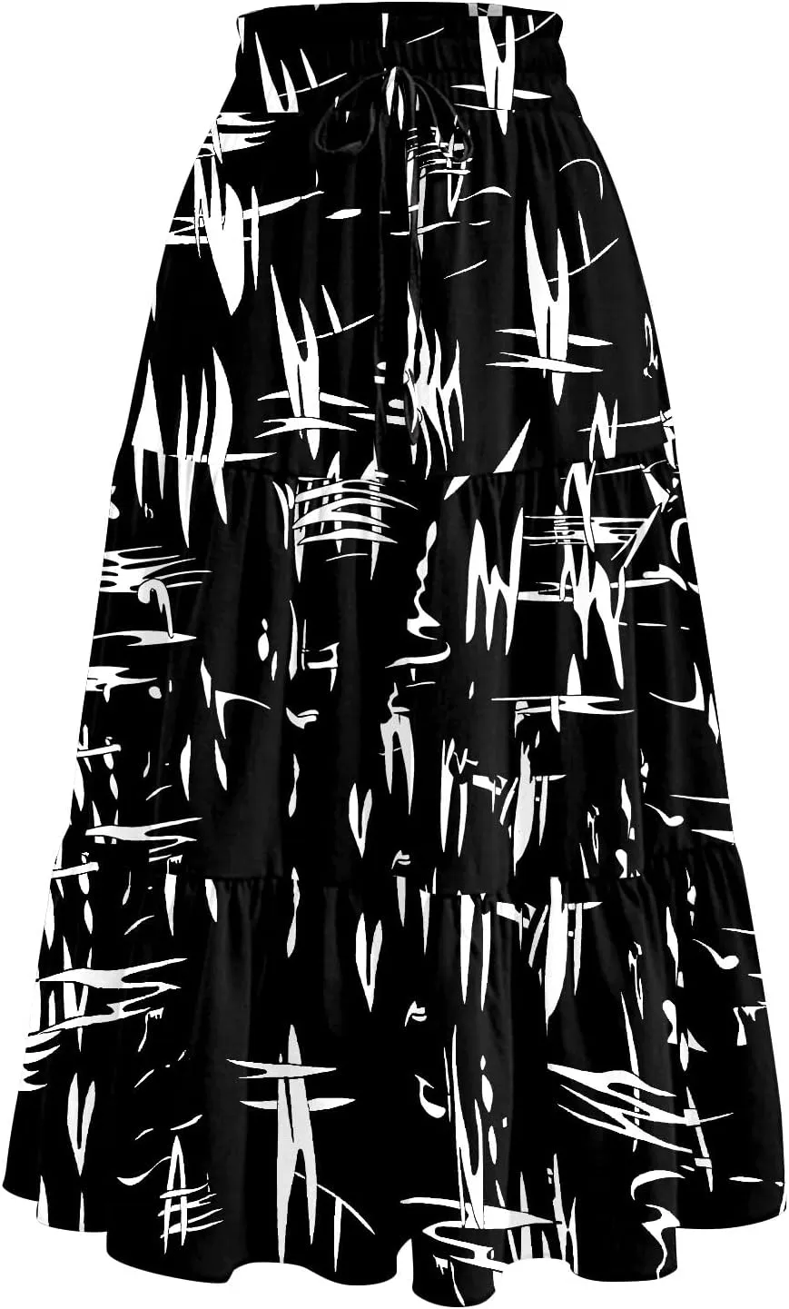 Floral Skirts for Women Summer Loose Casual Trendy Drawstring Flowy Beach Vacation Boho Maxi Skirt, S-2XL