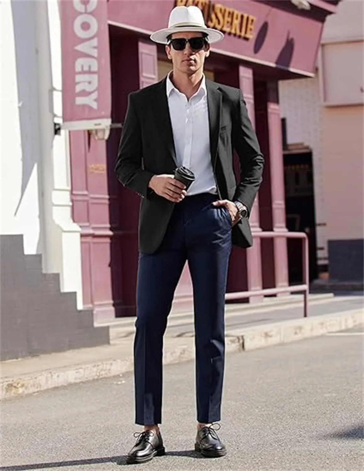 FLwuhui Mens Two Buttons Blazer Casual Lapel Collar Linen Jacket with Pockets Casual Sport Coat Slim Fit Lightweight Blazers