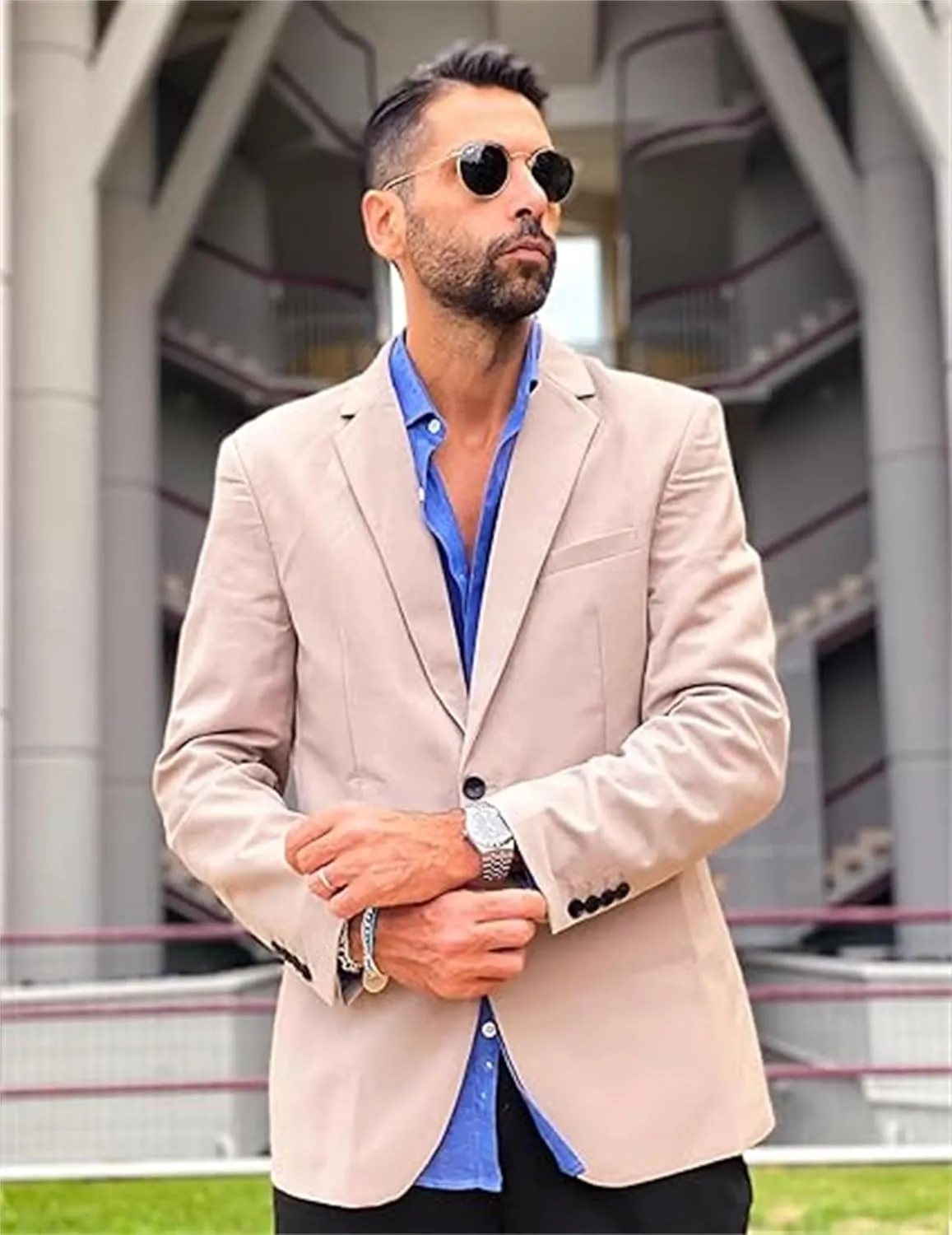 FLwuhui Mens Two Buttons Blazer Casual Lapel Collar Linen Jacket with Pockets Casual Sport Coat Slim Fit Lightweight Blazers