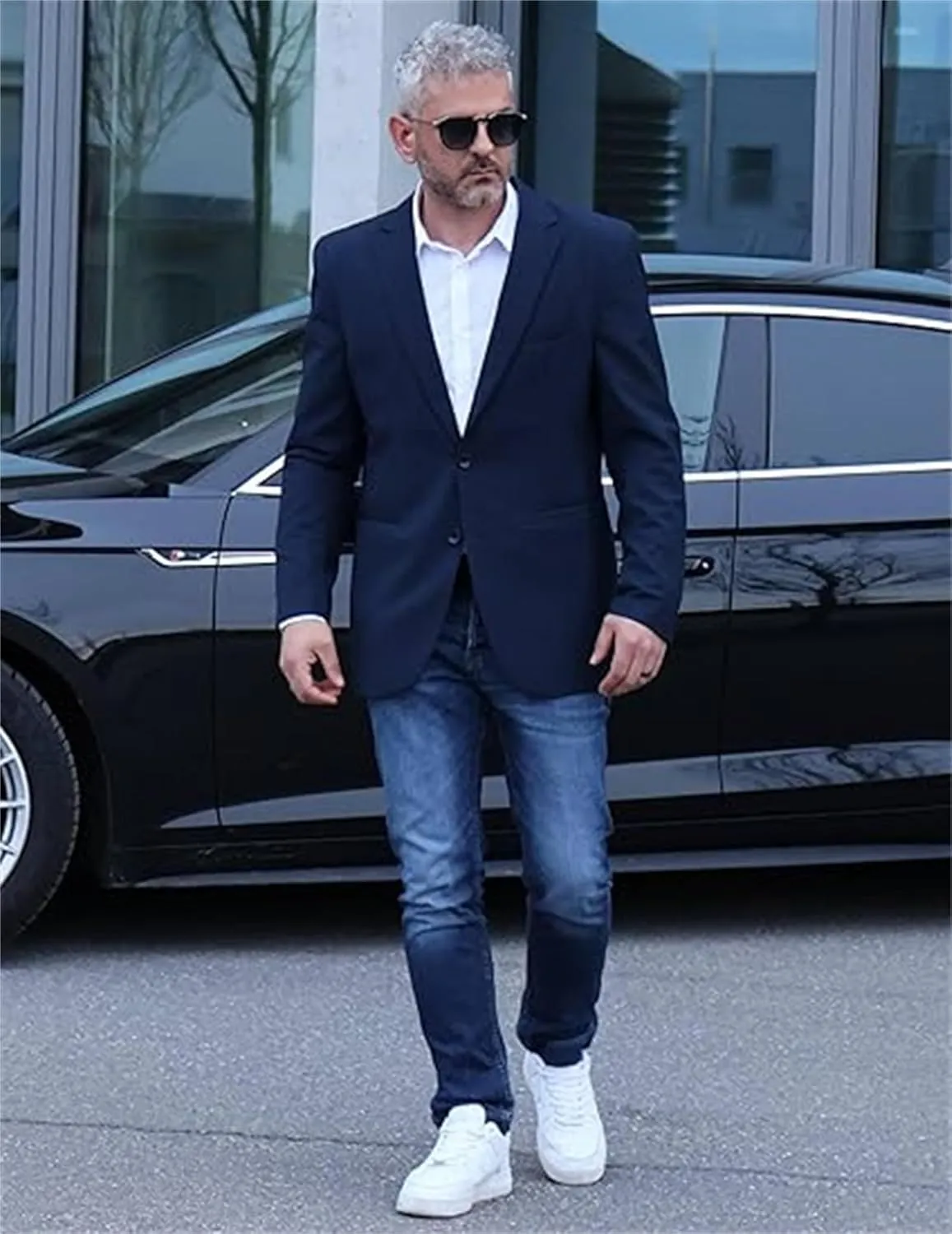 FLwuhui Mens Two Buttons Blazer Casual Lapel Collar Linen Jacket with Pockets Casual Sport Coat Slim Fit Lightweight Blazers