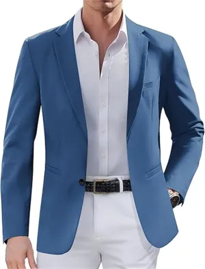FLwuhui Mens Two Buttons Blazer Casual Lapel Collar Linen Jacket with Pockets Casual Sport Coat Slim Fit Lightweight Blazers