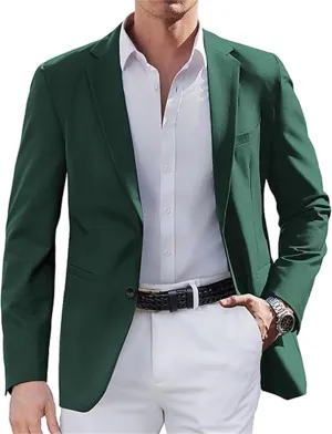 FLwuhui Mens Two Buttons Blazer Casual Lapel Collar Linen Jacket with Pockets Casual Sport Coat Slim Fit Lightweight Blazers