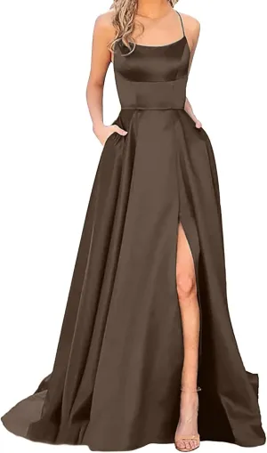 Formal Dresses for Women 2024 Summer Plus Size Sleeveless Side Slit Satin Cocktail Wedding Guest Maxi Dress for Curvy Women