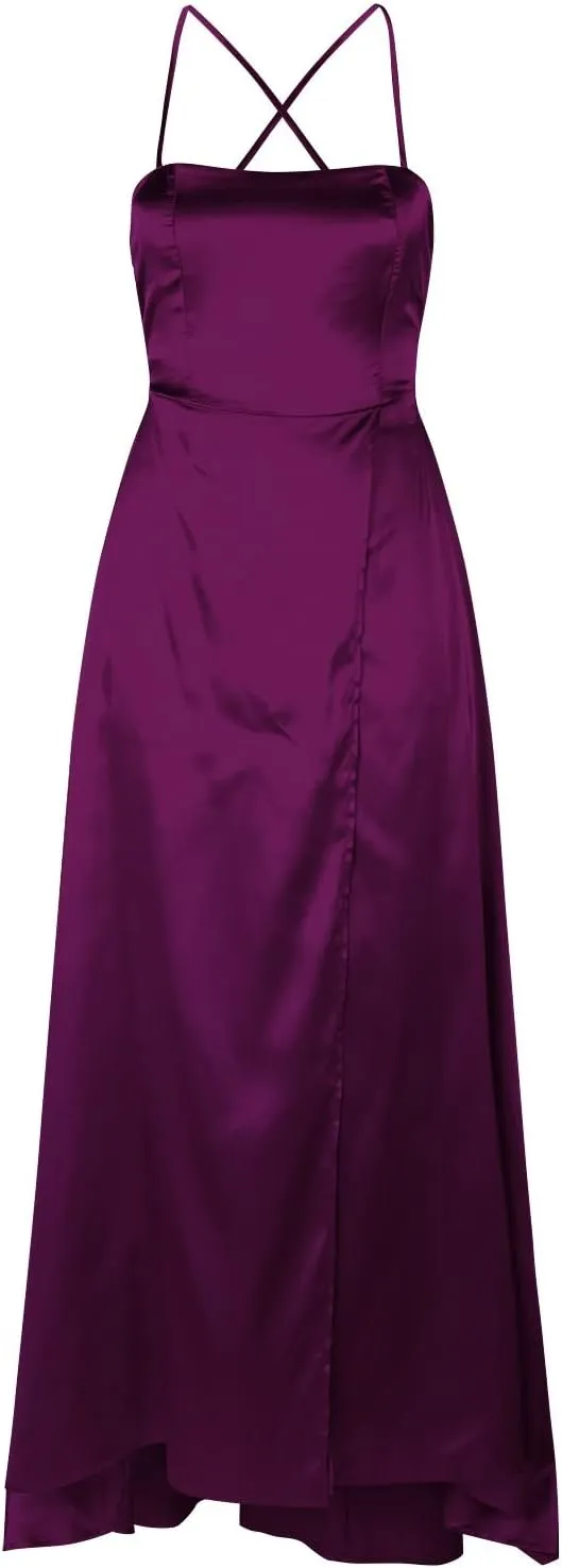 Formal Dresses for Women 2024 Summer Plus Size Sleeveless Side Slit Satin Cocktail Wedding Guest Maxi Dress for Curvy Women