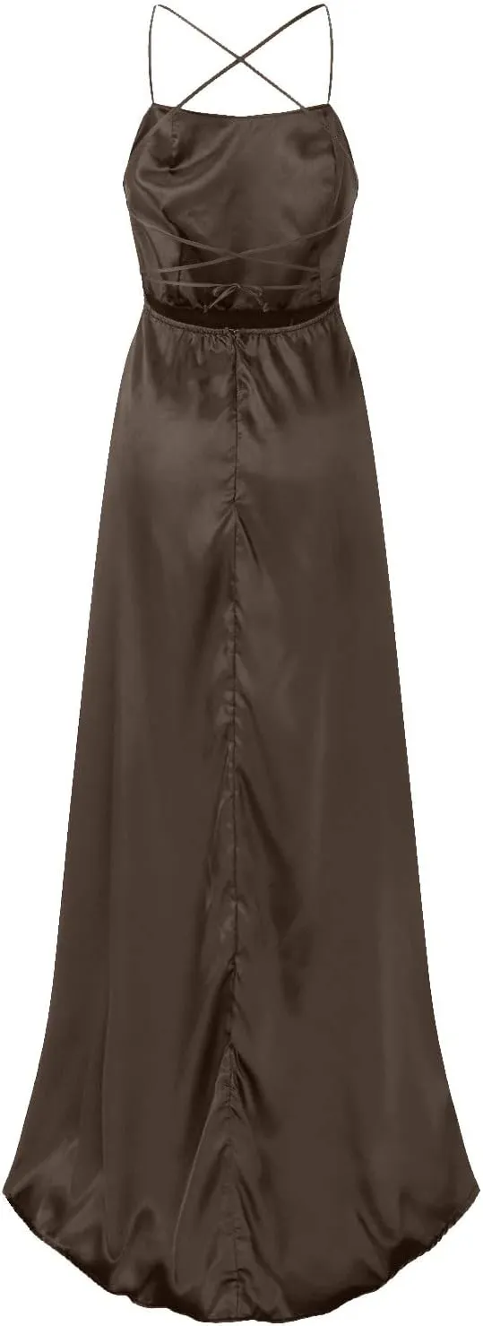 Formal Dresses for Women 2024 Summer Plus Size Sleeveless Side Slit Satin Cocktail Wedding Guest Maxi Dress for Curvy Women