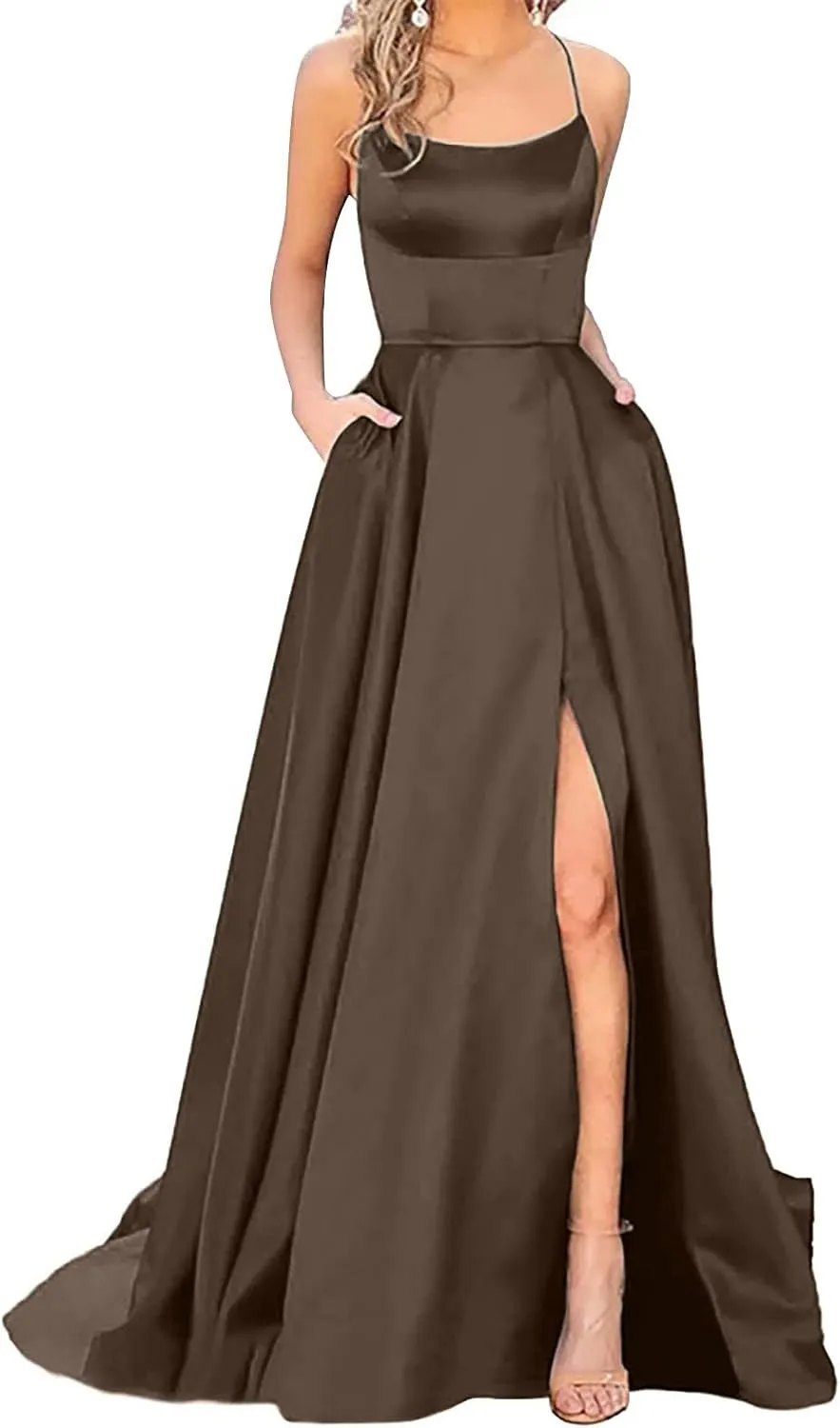 Formal Dresses for Women 2024 Summer Plus Size Sleeveless Side Slit Satin Cocktail Wedding Guest Maxi Dress for Curvy Women