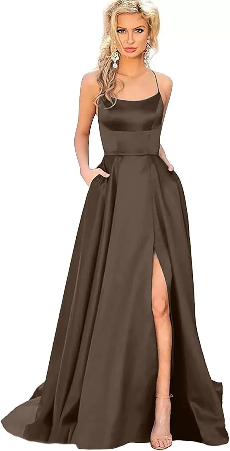 Formal Dresses for Women 2024 Summer Plus Size Sleeveless Side Slit Satin Cocktail Wedding Guest Maxi Dress for Curvy Women