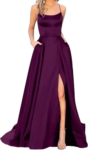 Formal Dresses for Women 2024 Summer Plus Size Sleeveless Side Slit Satin Cocktail Wedding Guest Maxi Dress for Curvy Women