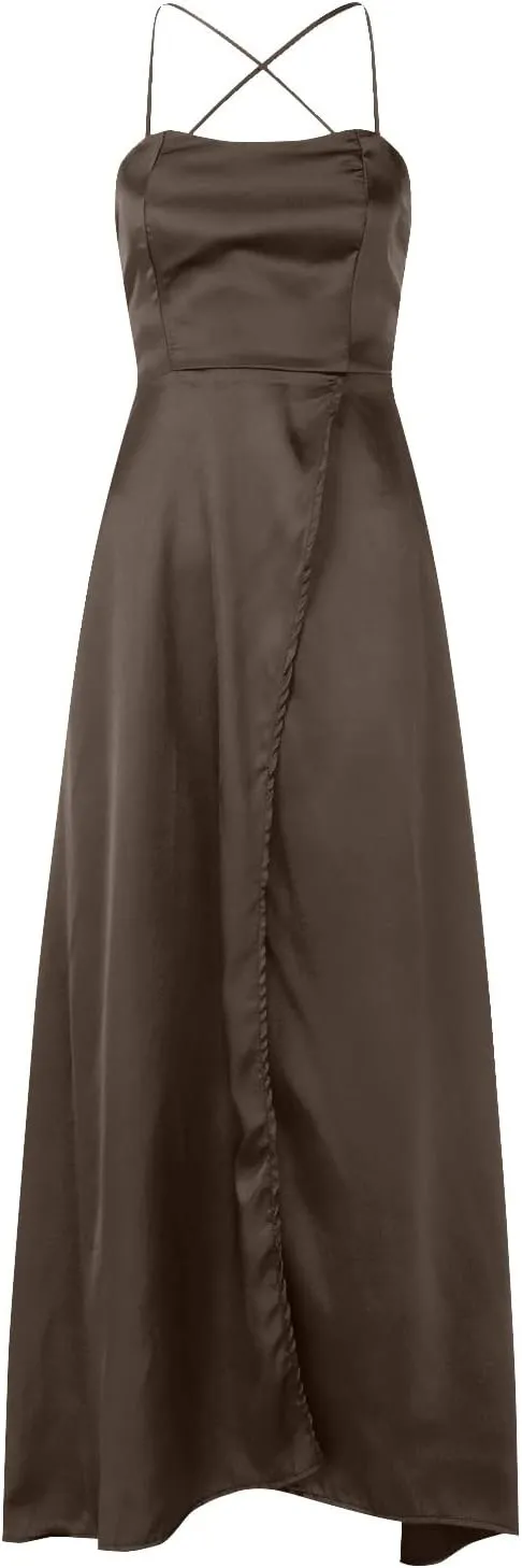Formal Dresses for Women 2024 Summer Plus Size Sleeveless Side Slit Satin Cocktail Wedding Guest Maxi Dress for Curvy Women