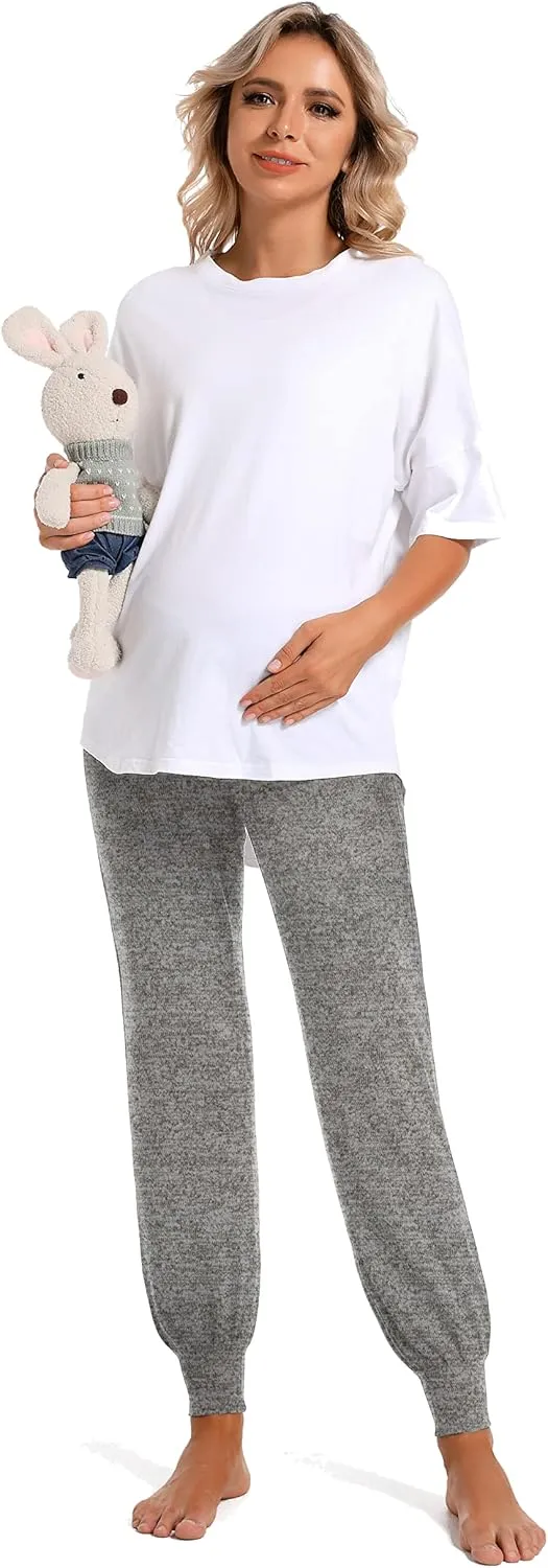 Foucome Women's Maternity Pants Comfy Lounge Workout Leggings Underbelly Stretchy Pregnancy Joggers Sweatpants