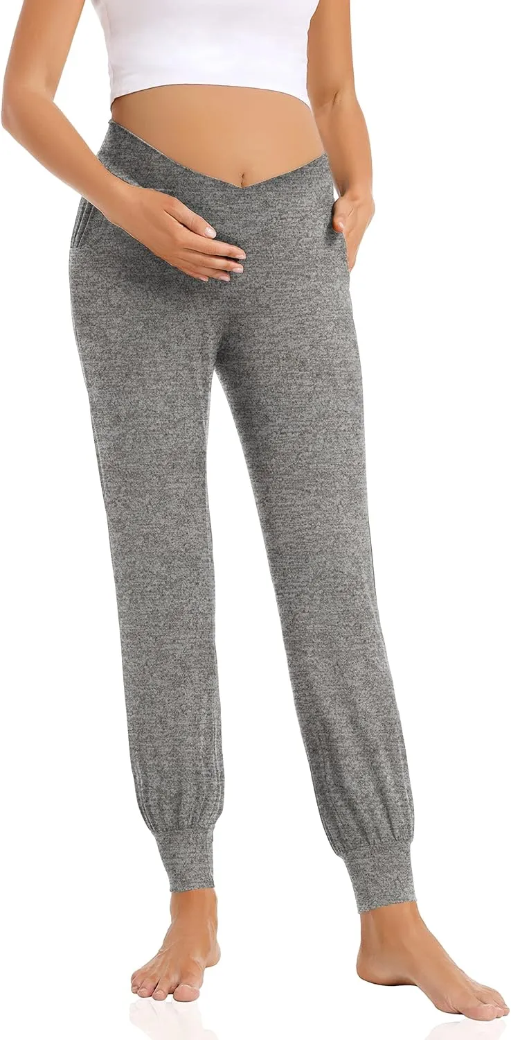 Foucome Women's Maternity Pants Comfy Lounge Workout Leggings Underbelly Stretchy Pregnancy Joggers Sweatpants