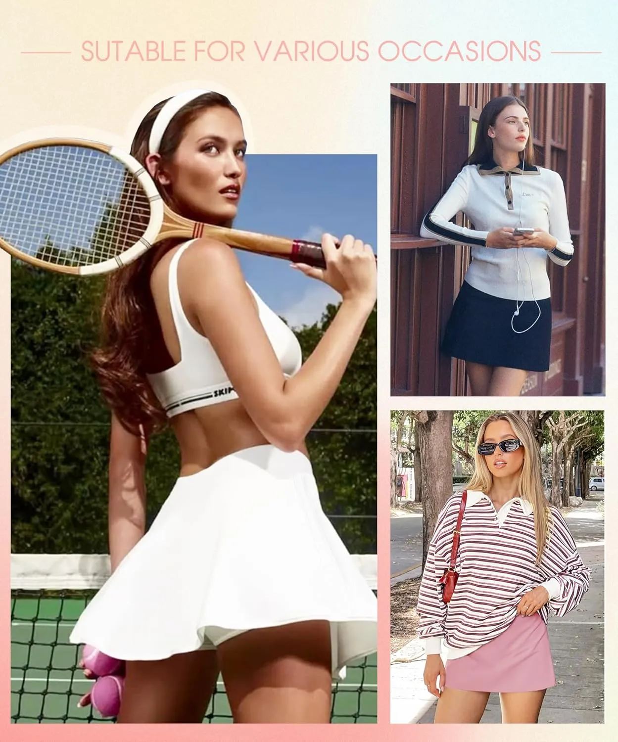 FULLSOFT Women's Tennis Golf Skirts with Pockets High Waisted Pleated Athletic Skorts Shorts for Pickleball Workout