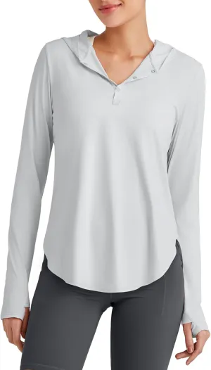 G4Free Lightbreeze Womens UPF 50  Sun Shirts with Hoodie Long Sleeve Workout Tops Button Up Rash Guard Hiking