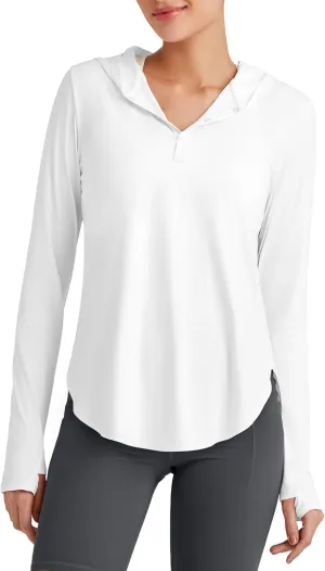 G4Free Lightbreeze Womens UPF 50  Sun Shirts with Hoodie Long Sleeve Workout Tops Button Up Rash Guard Hiking