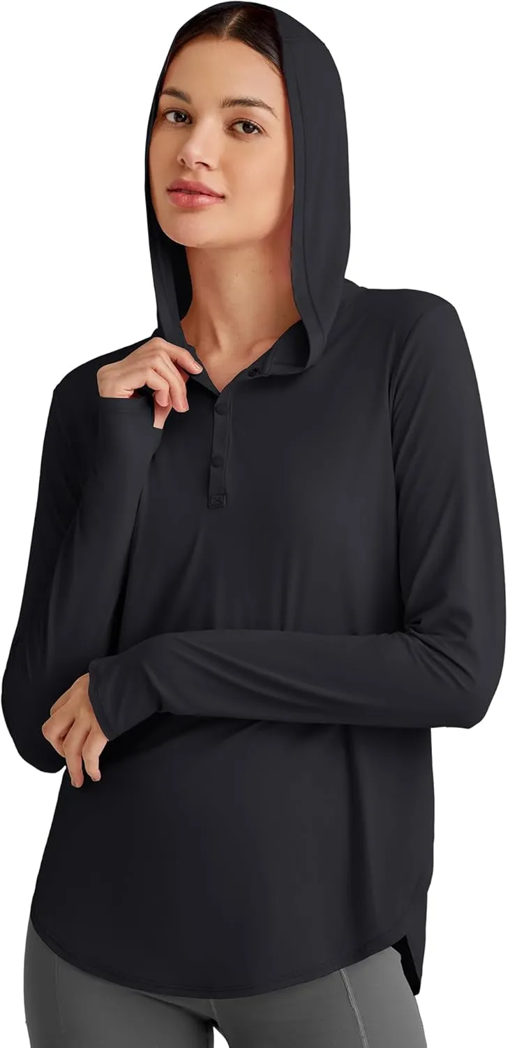 G4Free Lightbreeze Womens UPF 50  Sun Shirts with Hoodie Long Sleeve Workout Tops Button Up Rash Guard Hiking