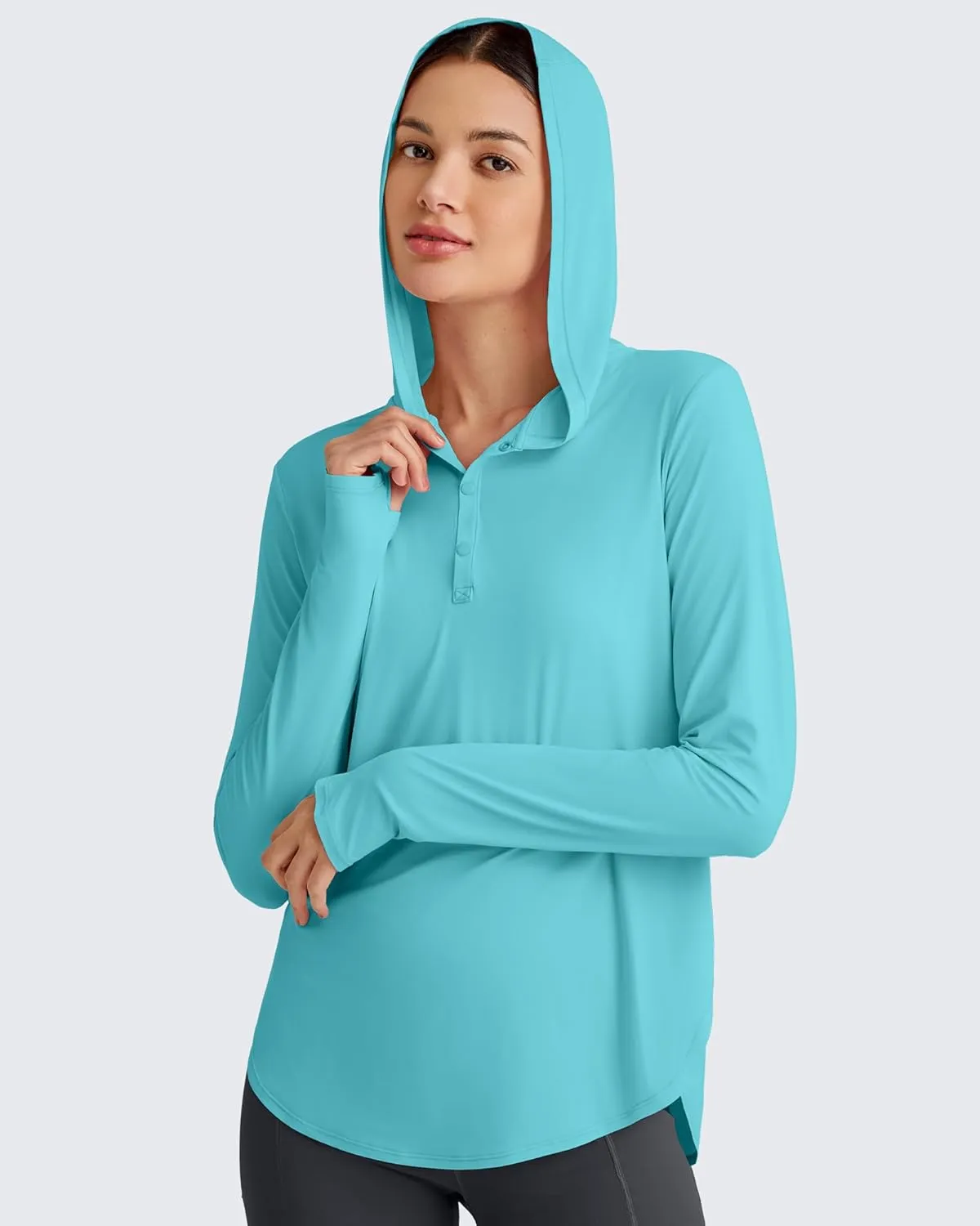 G4Free Lightbreeze Womens UPF 50  Sun Shirts with Hoodie Long Sleeve Workout Tops Button Up Rash Guard Hiking