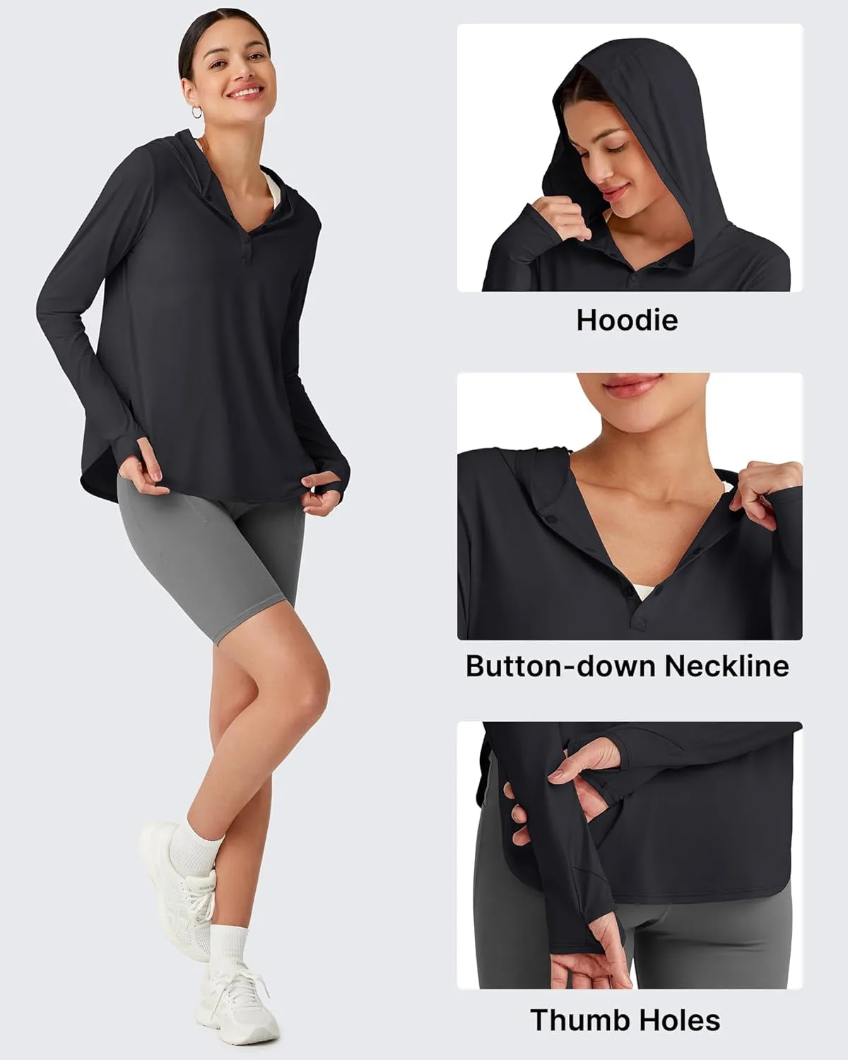 G4Free Lightbreeze Womens UPF 50  Sun Shirts with Hoodie Long Sleeve Workout Tops Button Up Rash Guard Hiking