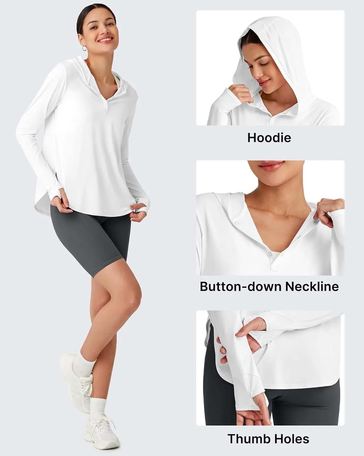 G4Free Lightbreeze Womens UPF 50  Sun Shirts with Hoodie Long Sleeve Workout Tops Button Up Rash Guard Hiking