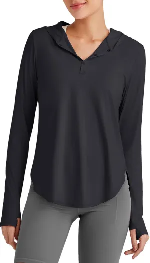 G4Free Lightbreeze Womens UPF 50  Sun Shirts with Hoodie Long Sleeve Workout Tops Button Up Rash Guard Hiking