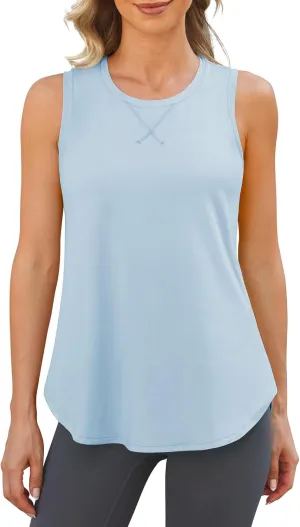 G4Free Lightweight Racerback Workout Tank Tops for Women High Neck Athletic Long Tanks Fast Dry Sleeveless Running Shirts