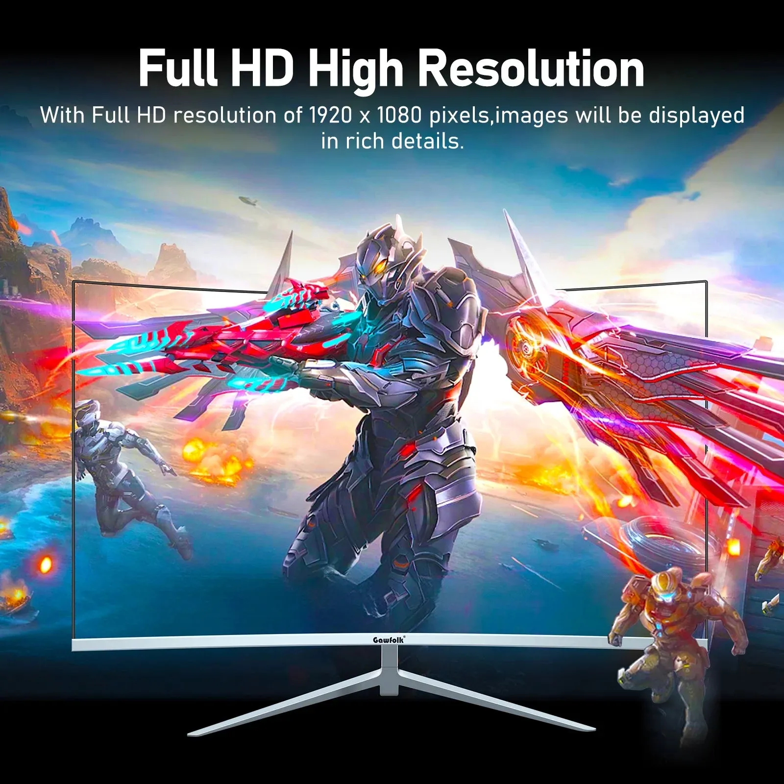 Gawfolk 27 inch Curved Monitor 100hz, PC White Computer Gaming Monitor FHD 1080P, 1800R, Frameless, Built-in Speakers