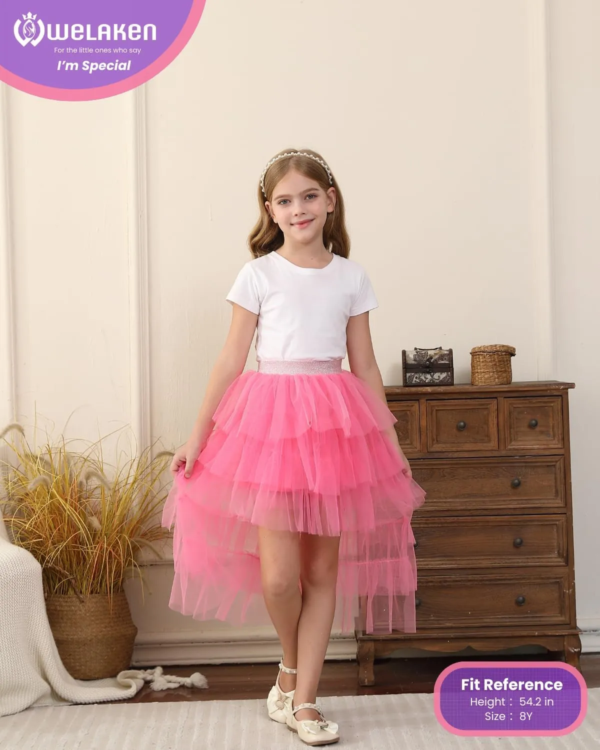 Girls Layered Tutu Skirts Elastic Waist Tulle High-Low Skorts Dance Party Outfits