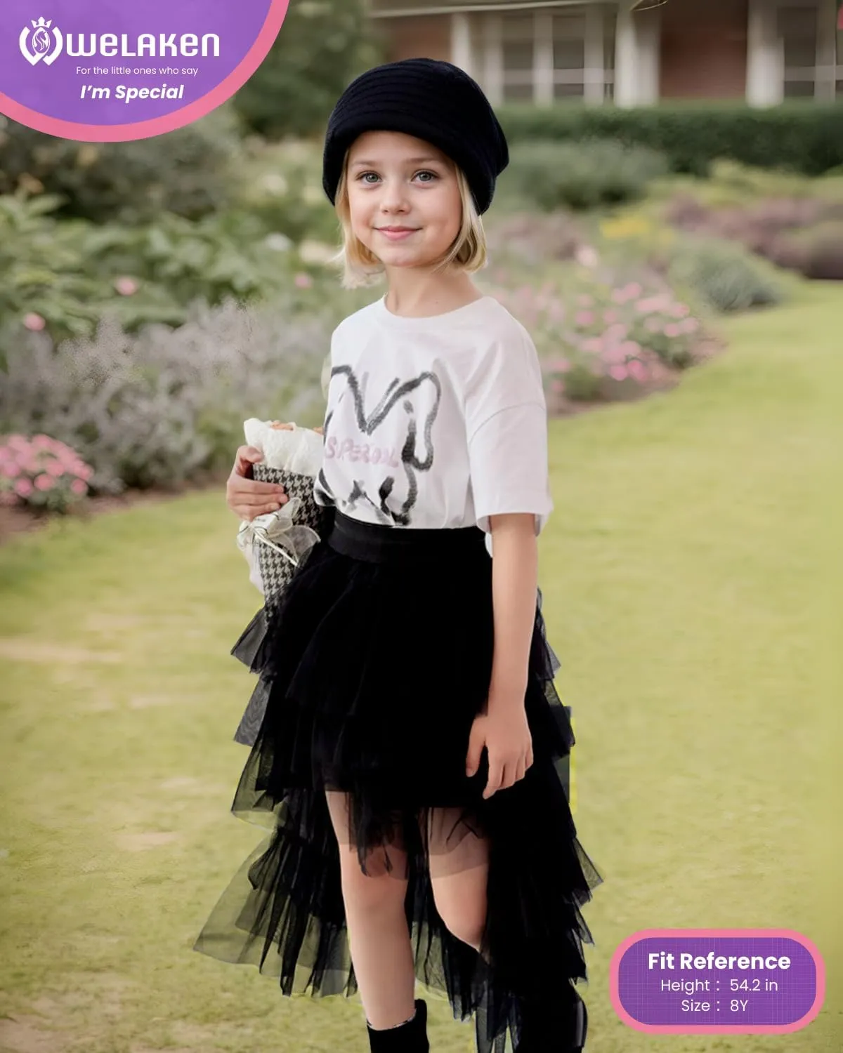 Girls Layered Tutu Skirts Elastic Waist Tulle High-Low Skorts Dance Party Outfits