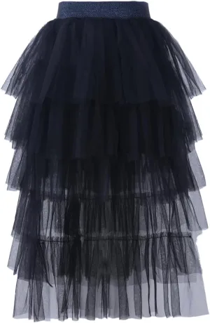Girls Layered Tutu Skirts Elastic Waist Tulle High-Low Skorts Dance Party Outfits