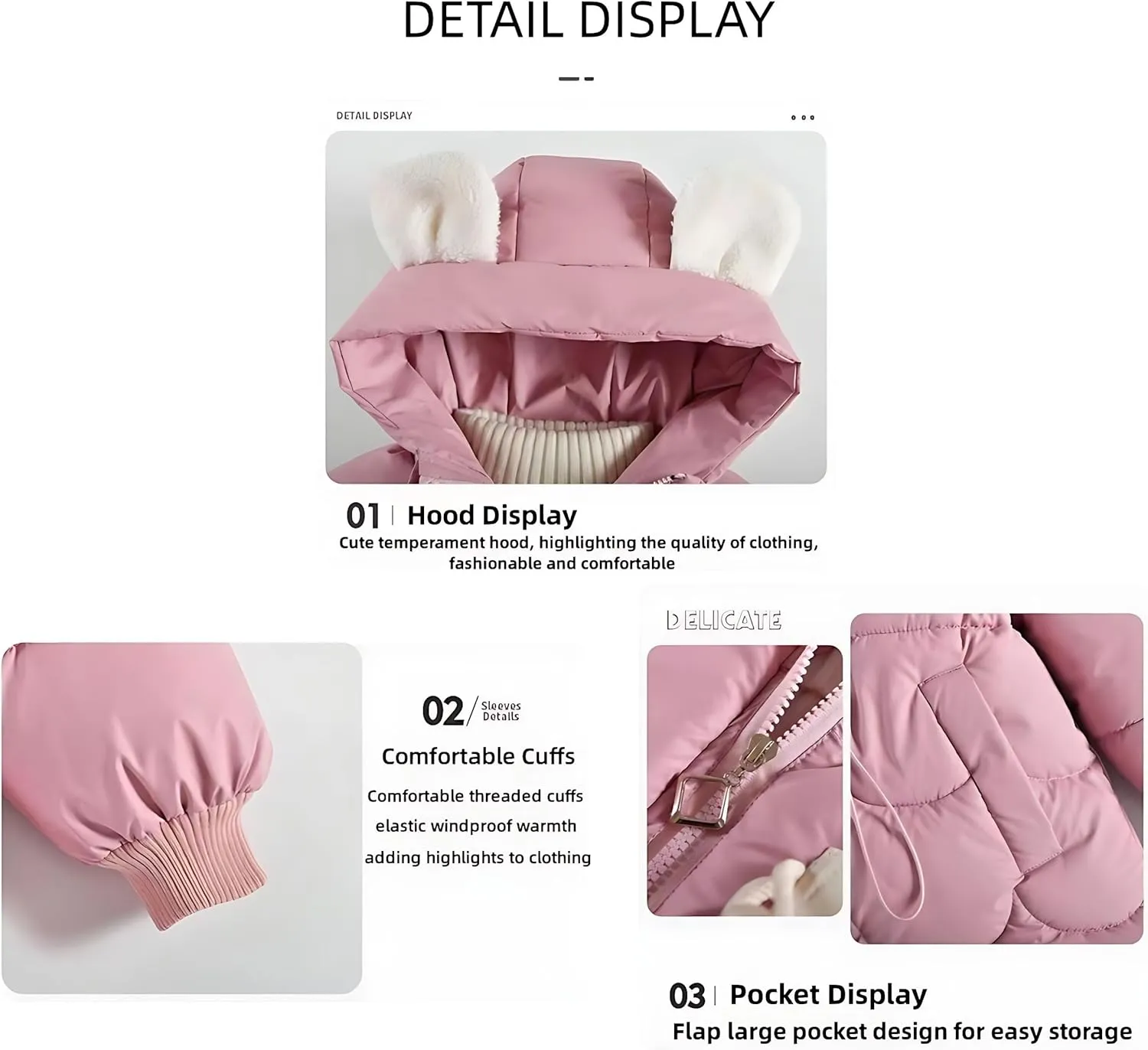 Girls Winter Coats Fleece Lined Hooded Windproof Warm Faux Down Cotton Jacket Parka Coat for Girls
