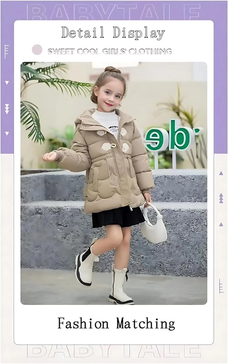 Girls Winter Coats Fleece Lined Hooded Windproof Warm Faux Down Cotton Jacket Parka Coat for Girls