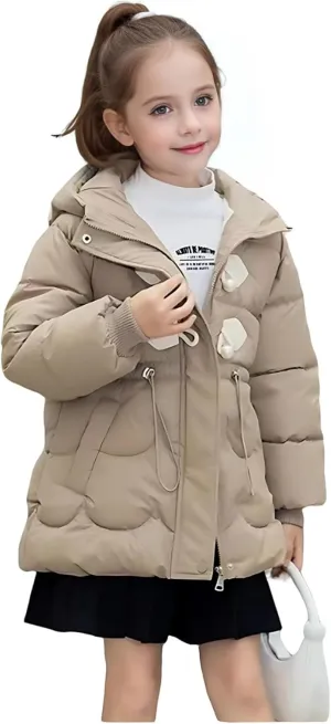 Girls Winter Coats Fleece Lined Hooded Windproof Warm Faux Down Cotton Jacket Parka Coat for Girls