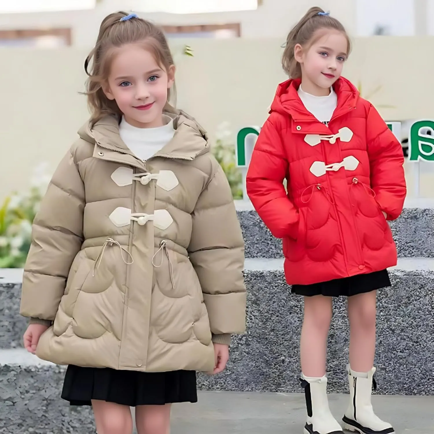 Girls Winter Coats Fleece Lined Hooded Windproof Warm Faux Down Cotton Jacket Parka Coat for Girls