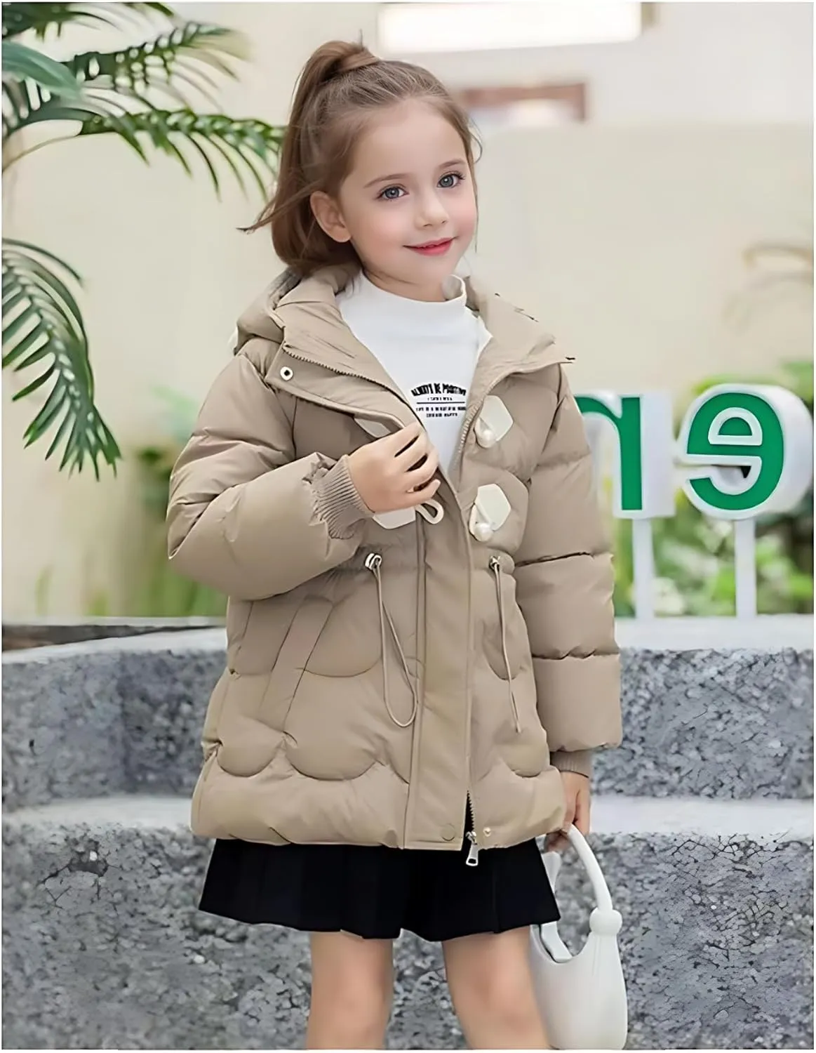 Girls Winter Coats Fleece Lined Hooded Windproof Warm Faux Down Cotton Jacket Parka Coat for Girls