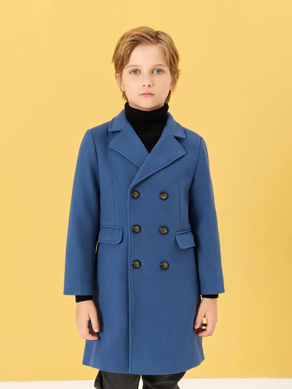 Haloumoning Boys Dress Coats Double Breasted Trench Coat Winter Pea Coat with Pockets 5-14 Years