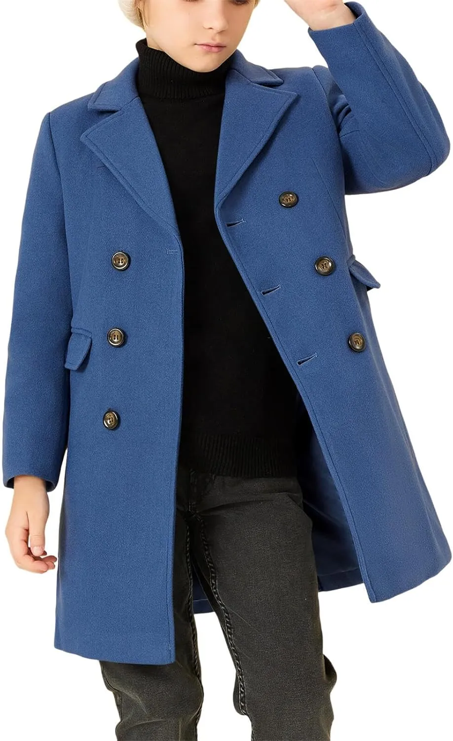 Haloumoning Boys Dress Coats Double Breasted Trench Coat Winter Pea Coat with Pockets 5-14 Years