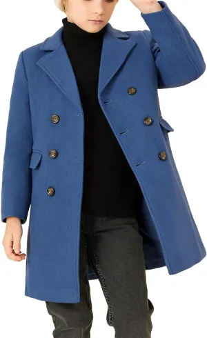 Haloumoning Boys Dress Coats Double Breasted Trench Coat Winter Pea Coat with Pockets 5-14 Years