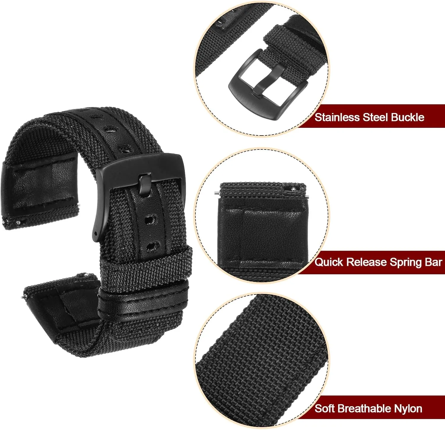 HARFINGTON Nylon Watch Band Quick Release Canvas Watch Strap with Black Stainless Steel Buckle for Men Women
