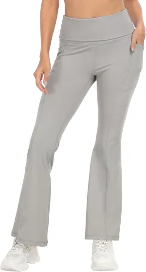 HDE Women's Fold Over Yoga Pants with Pockets High Waist Flare Workout Leggings