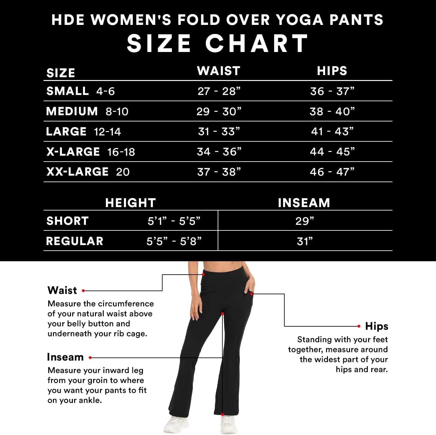 HDE Women's Fold Over Yoga Pants with Pockets High Waist Flare Workout Leggings