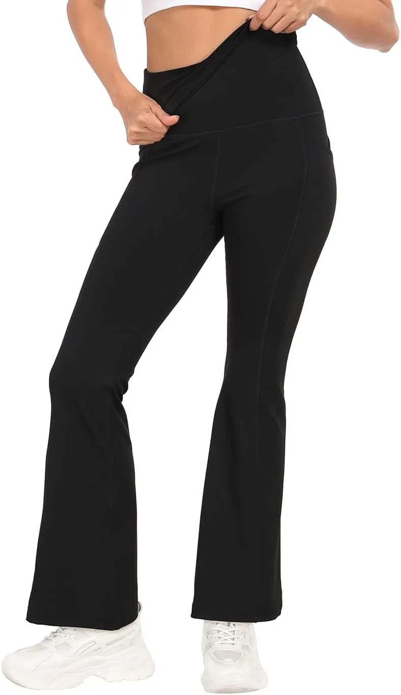 HDE Women's Fold Over Yoga Pants with Pockets High Waist Flare Workout Leggings