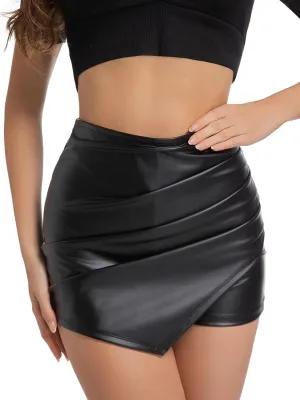 hibshabay Faux Leather Skorts for Women High Waisted PU Leather Shorts Mini Skort