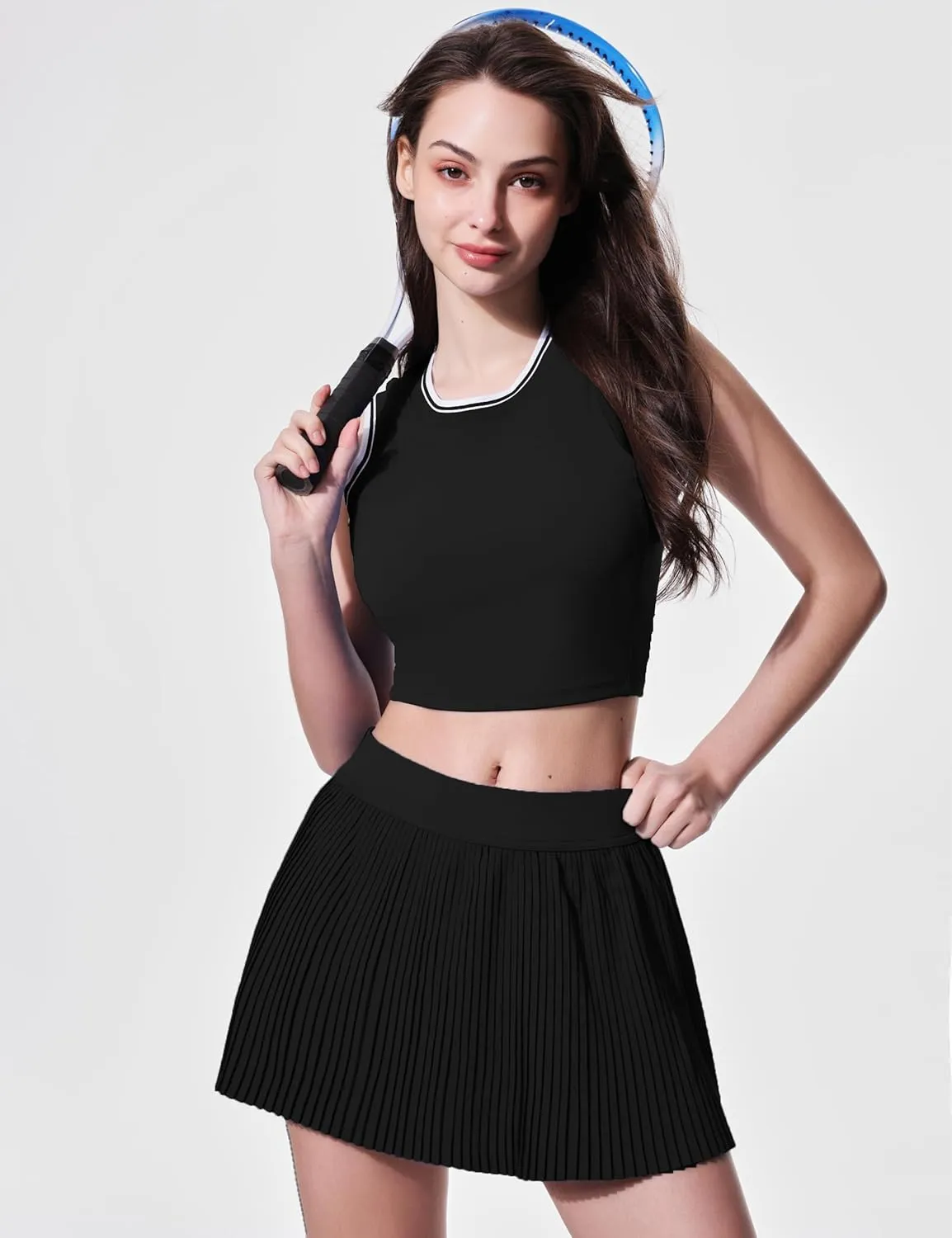 High Waisted Pleated Tennis Skirts for Women with Pockets Shorts Cute Flowy Golf Athletic Skirts Skort