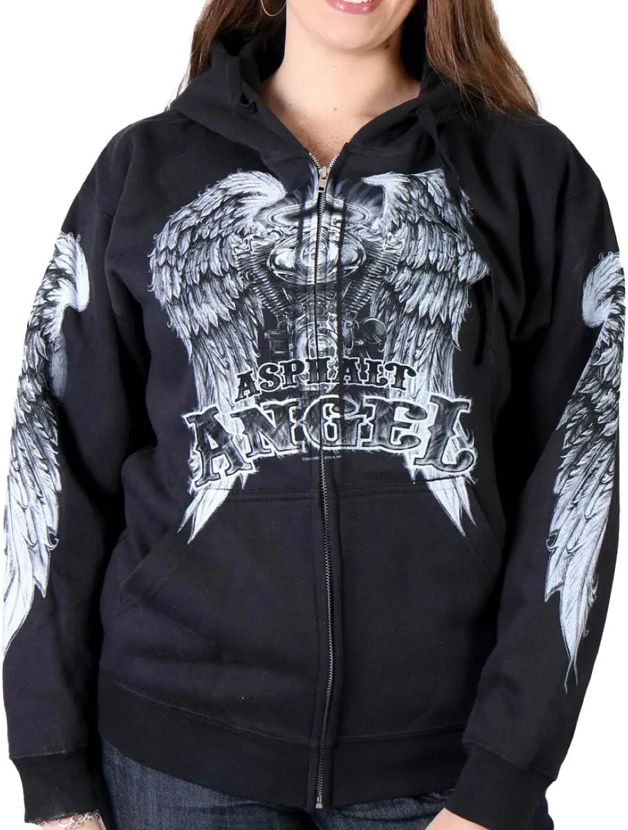 Hot Leathers Black Asphalt Angel Ladies Zip Hoodie