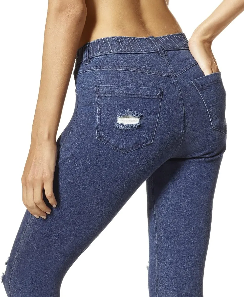 HUE Women's Ripped Knee Denim Leggings