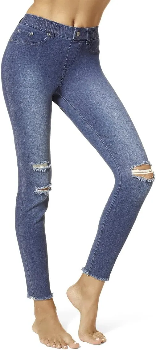 HUE Women's Ripped Knee Denim Leggings
